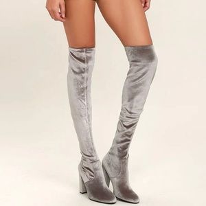 Steve Madden EMOTIONV Grey Velvet Over-The-Knee Boots